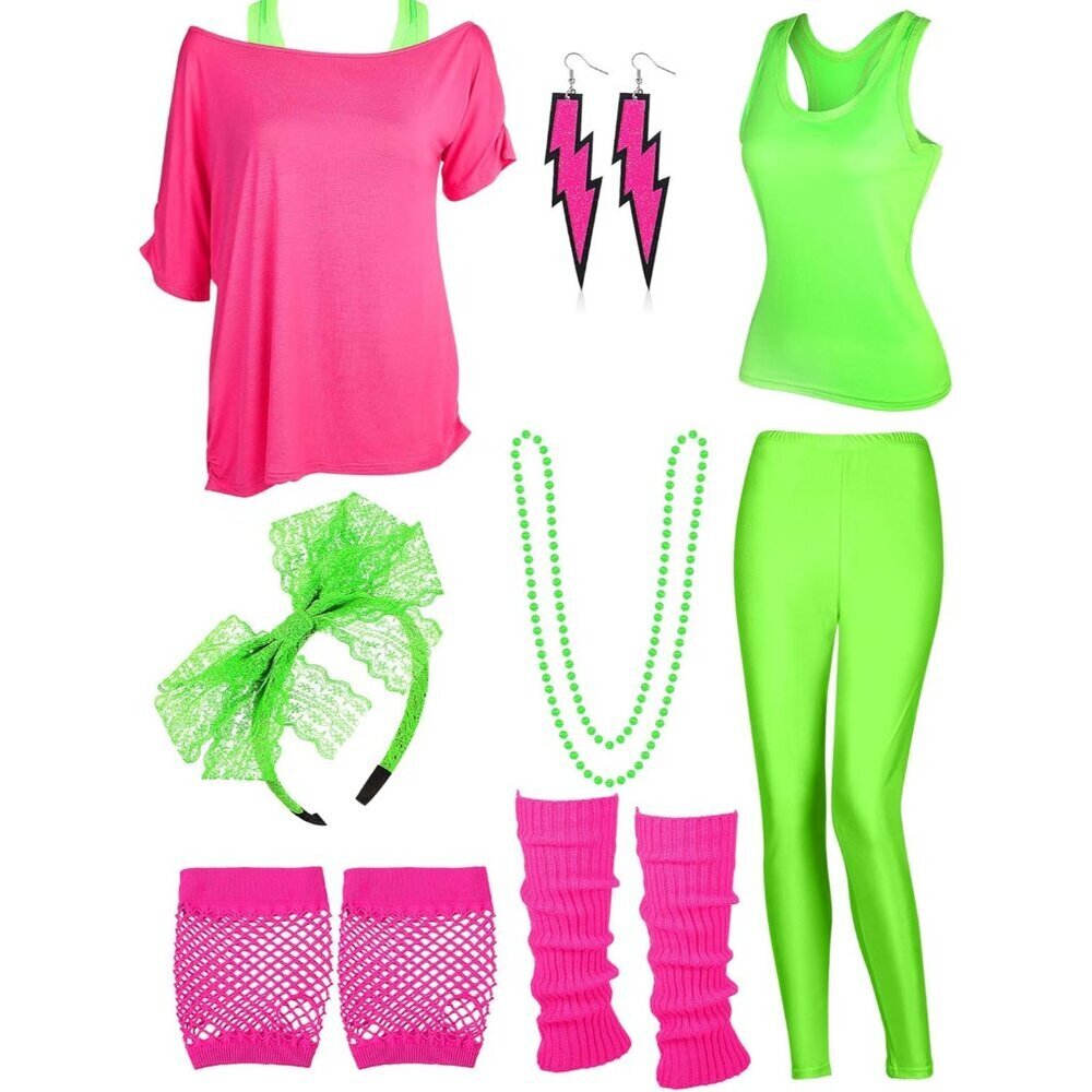 80s Costume Women Accessories Set Mesh Neon Party Outfit Soft Comfort